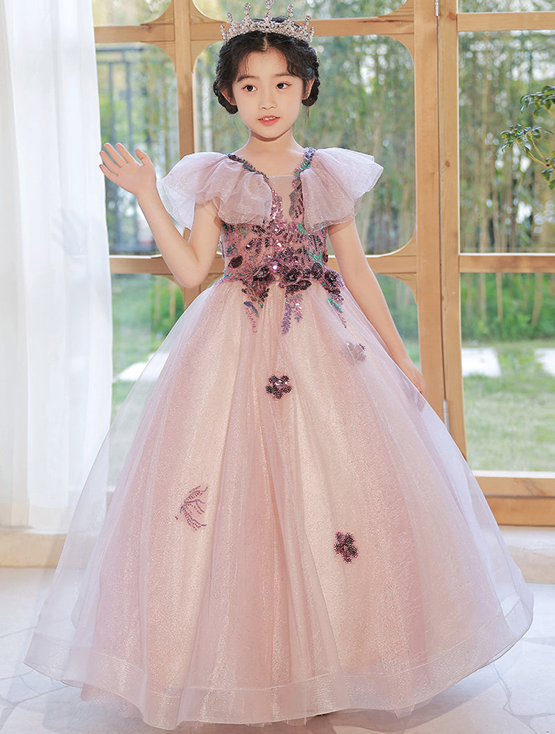 Beautiful Pink Tulle Swing Prom Dress Graduation Gowns for Kids01