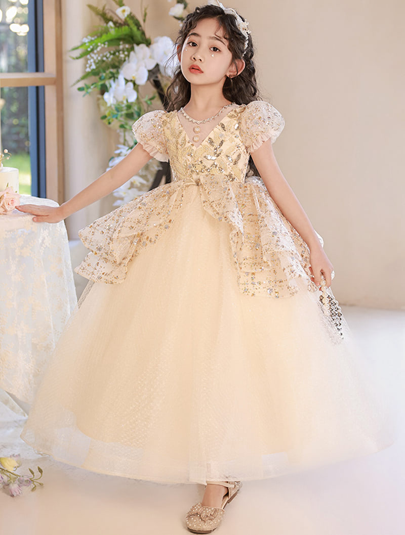 Charming Girls Pageant Ball Gowns Kids Tulle Gala Long Dress01