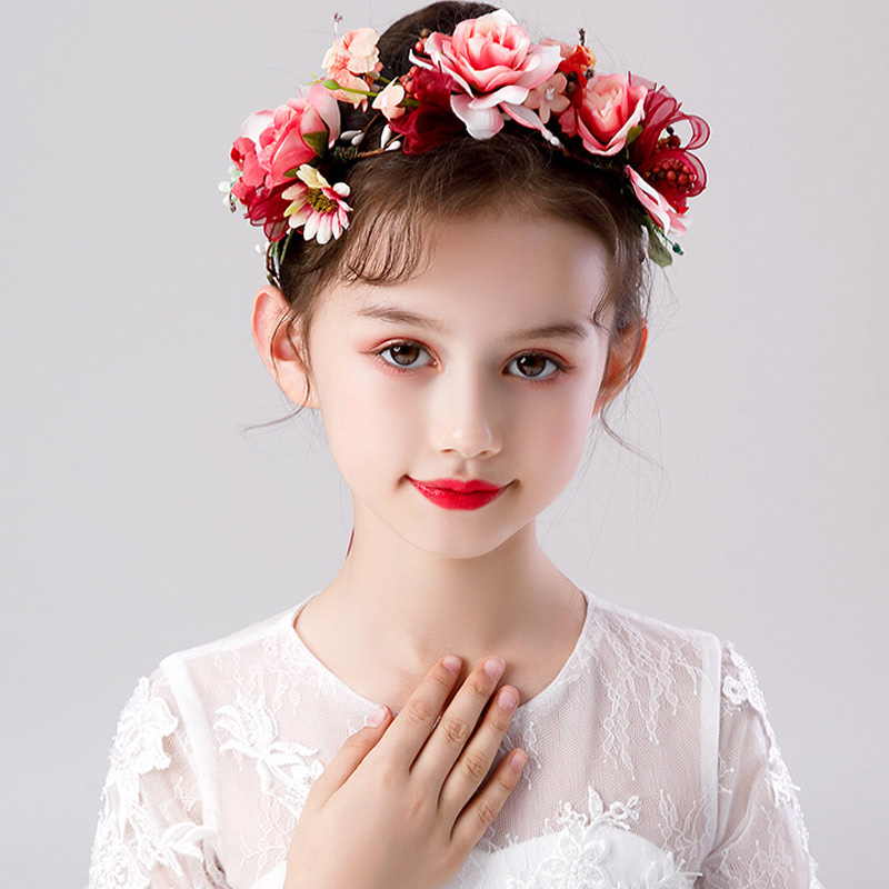 Fairy Bohemian Red Flower Wreath Headband Bridal wedding Headdress01
