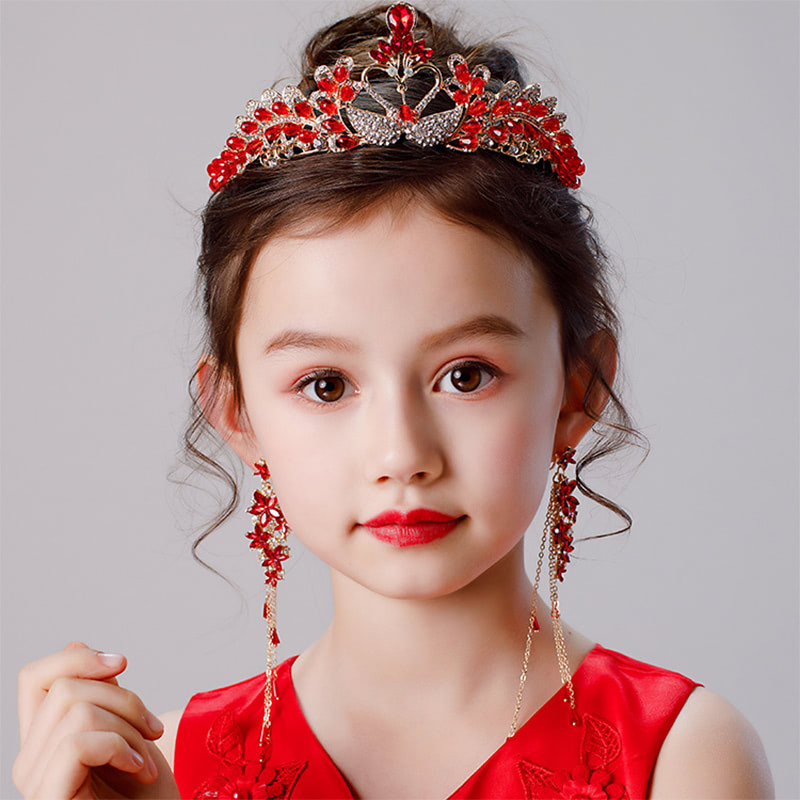 Princess Girl Red Wedding Prom Photography Party Headpiece Set01