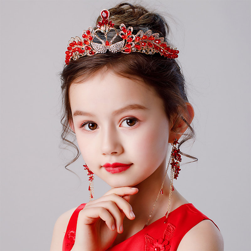 Princess Girl Red Wedding Prom Photography Party Headpiece Set02